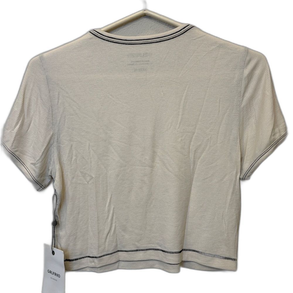 GRLFRND Cream Cropped Tee with Black Contrast Stitching | Medium - Picture 4 of 5